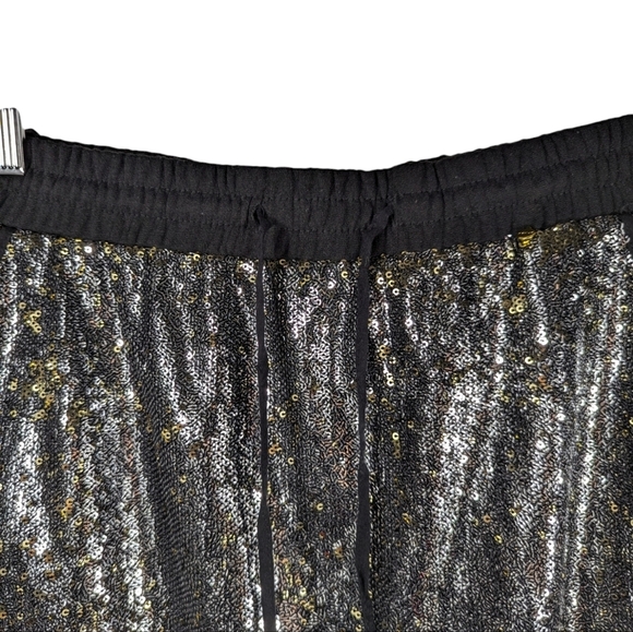 Harlyn for Anthropologie Metallic Silver Sequin Party Drawstring Skirt Size M - Picture 8 of 12